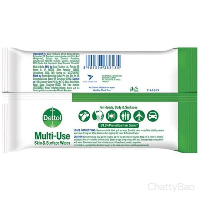 Dettol Sanitizer Wet Wipes - Original 10 Pieces view 2