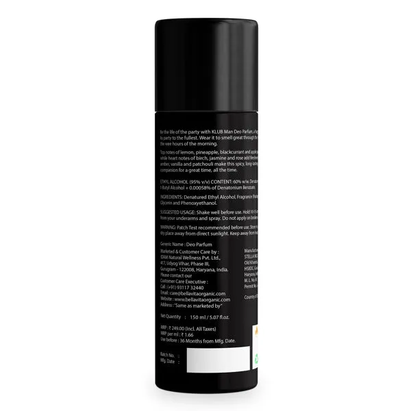 Bellavita Klub Man Deo Parfum 150 ml view 2