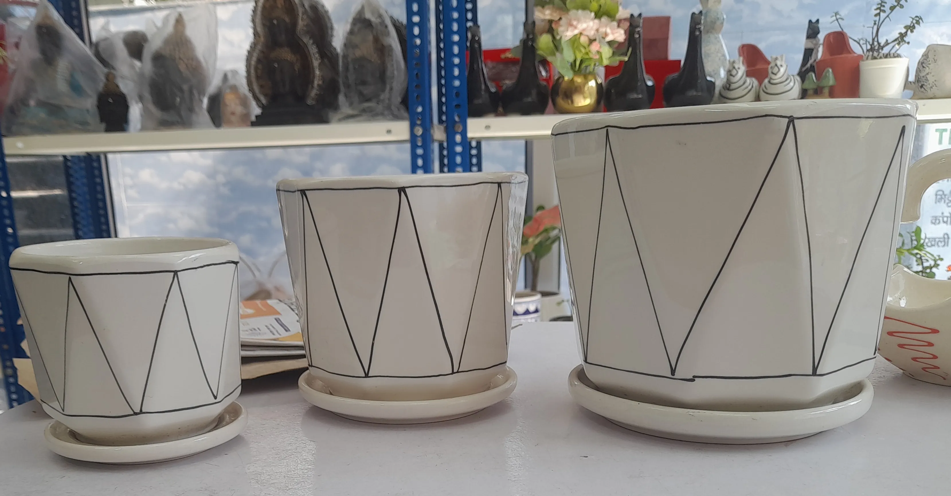 Imported Ceramic Geometric  Planters 6",5"&4"H view 2
