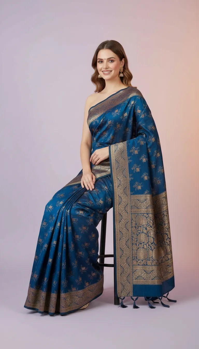 Royal Zari Woven Saree with Rich Golden Border & Tassels view 7