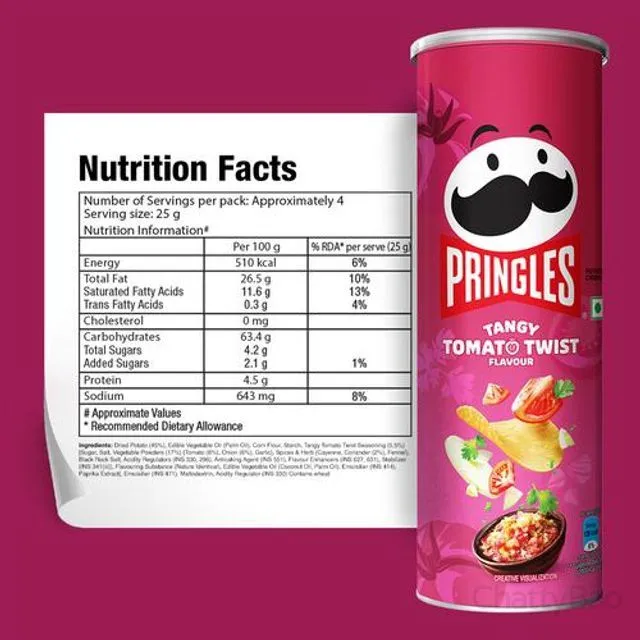 Pringles Potato Chips Tangy Tomato Twist 102 g view 3