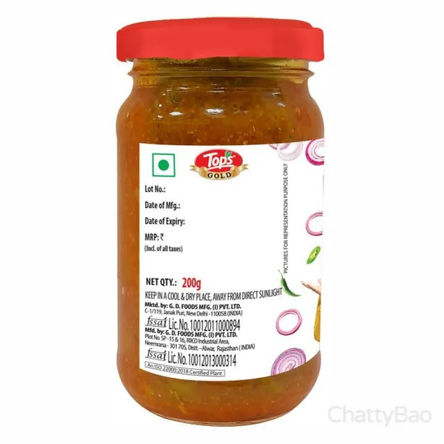 Tops Gold Onion Green Chilli Pickle 200 g view 2