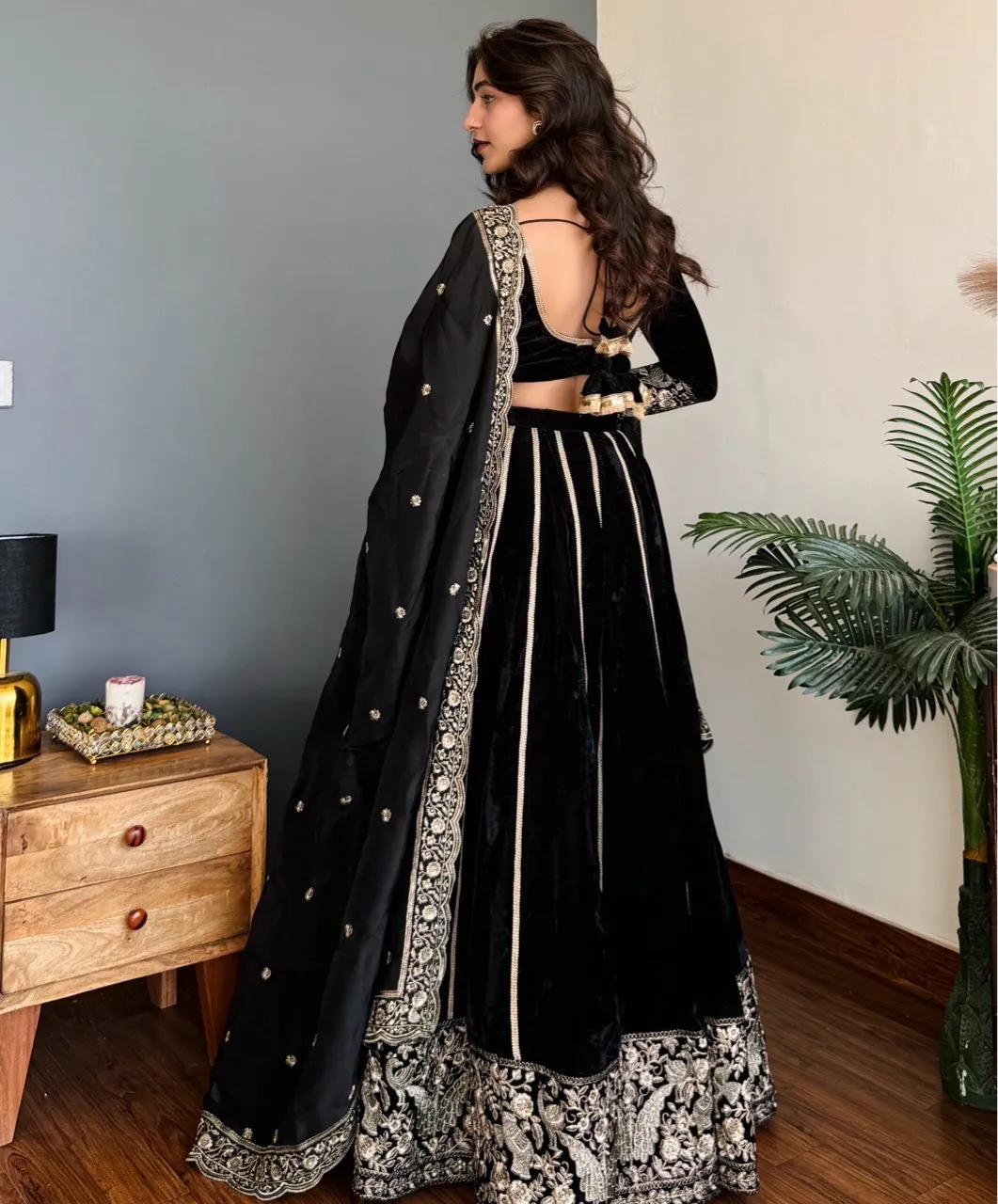 ‘Malika’ Velvet Lehenga view 3