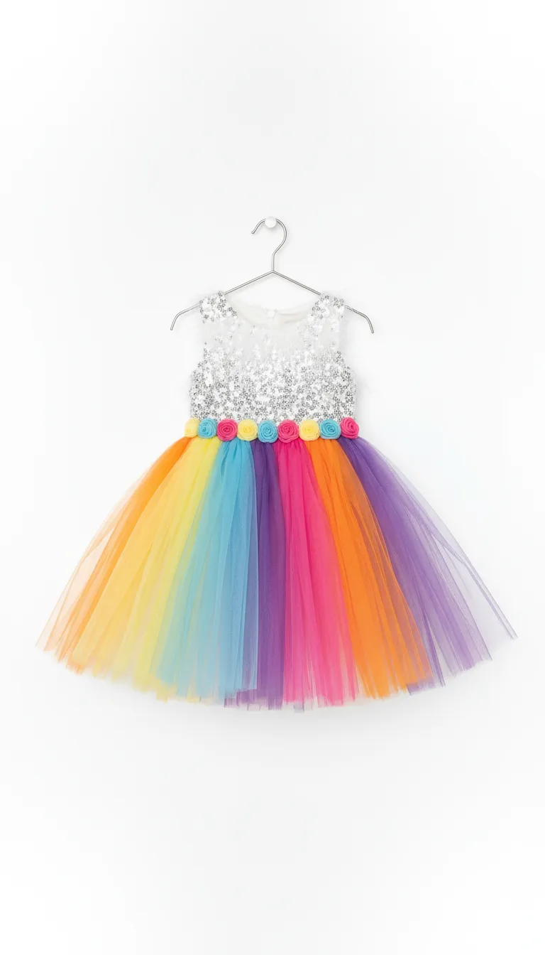 Girls Fancy Frock Rainbow view 2
