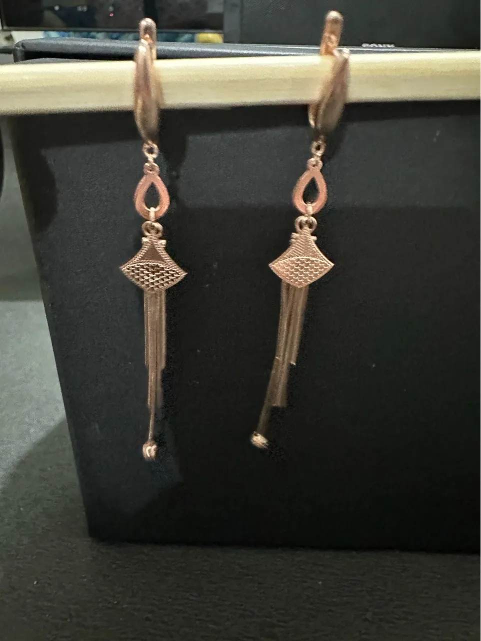 Rose Gold Tassel Earrings view 2