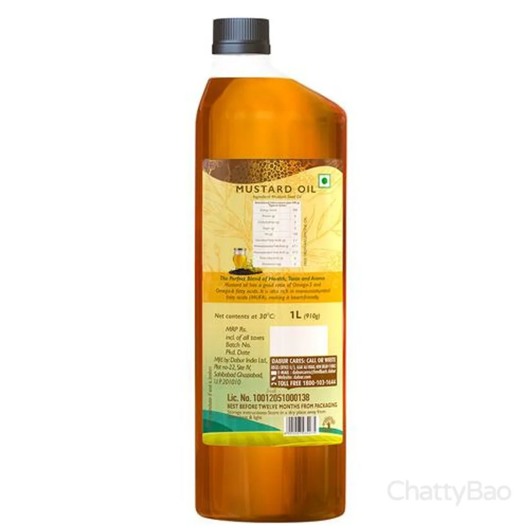 Dabur Cold Pressed Mustard Cooking Oil Bottle 1 L view 2