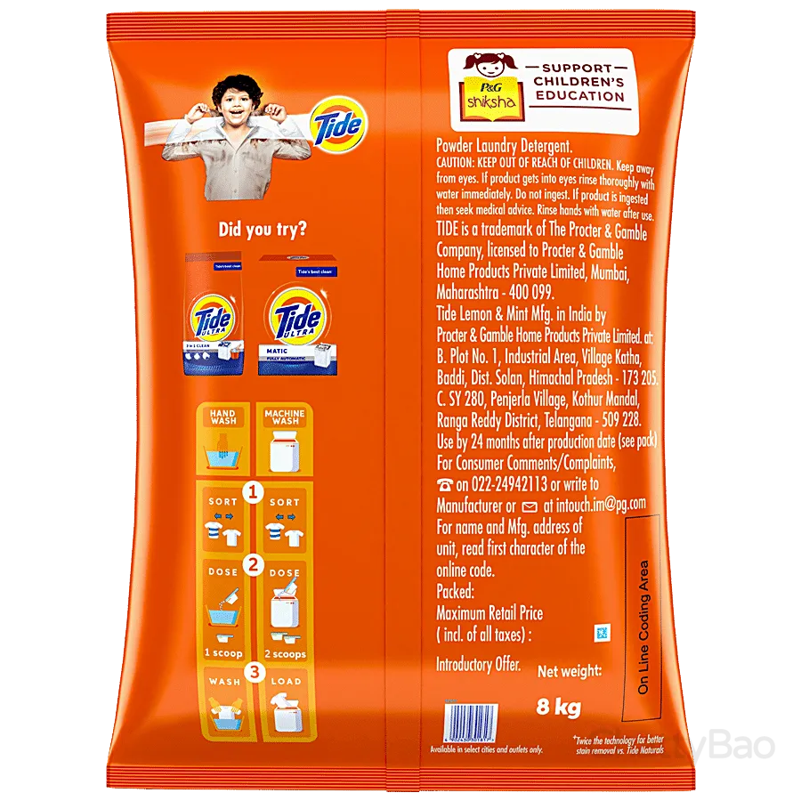 Tide Detergent Washing Powder - Lemon & Mint 8 Kg (6 Kg + 2 Kg Free) view 2