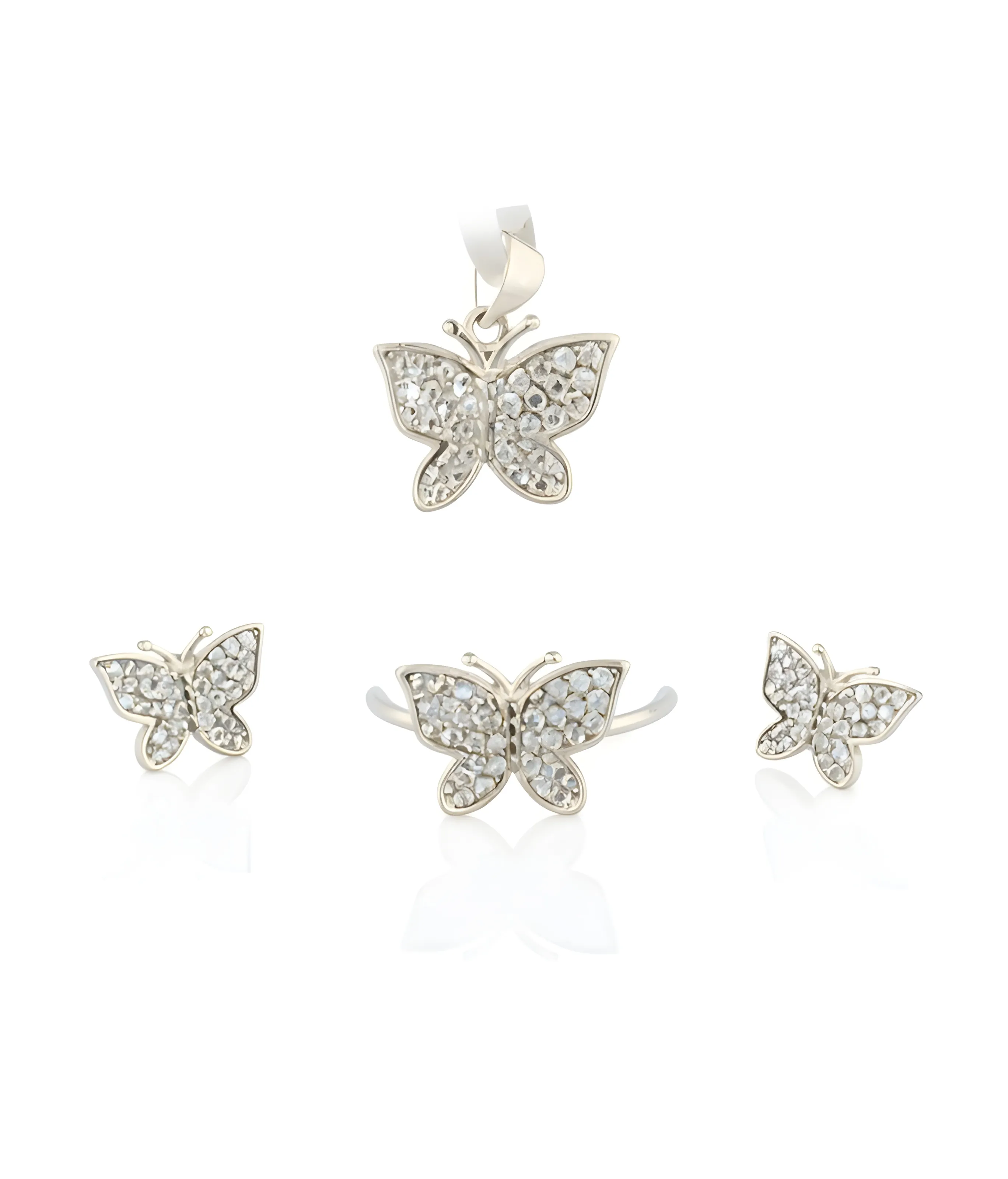 Butterfly Pendant and Earrings Set with Ring