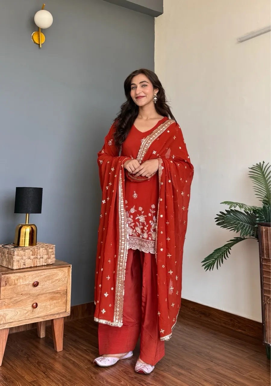 ‘Naqsh’ Farshi Salvar Suit set - Rust