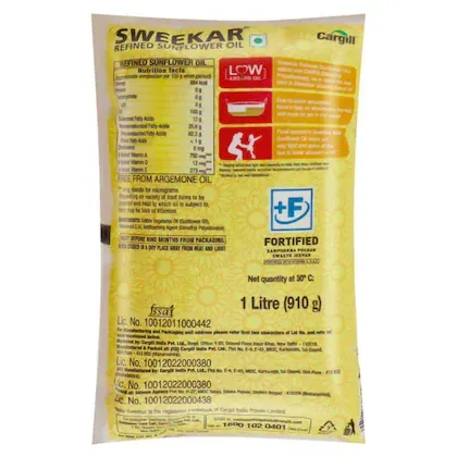 Sweekar Refined Sunflower Oil Pouch 1 L view 2
