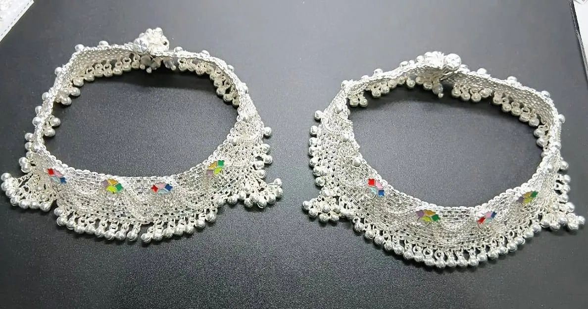 Silver Anklet with Multicolor Stones (AVAL-54) view 2