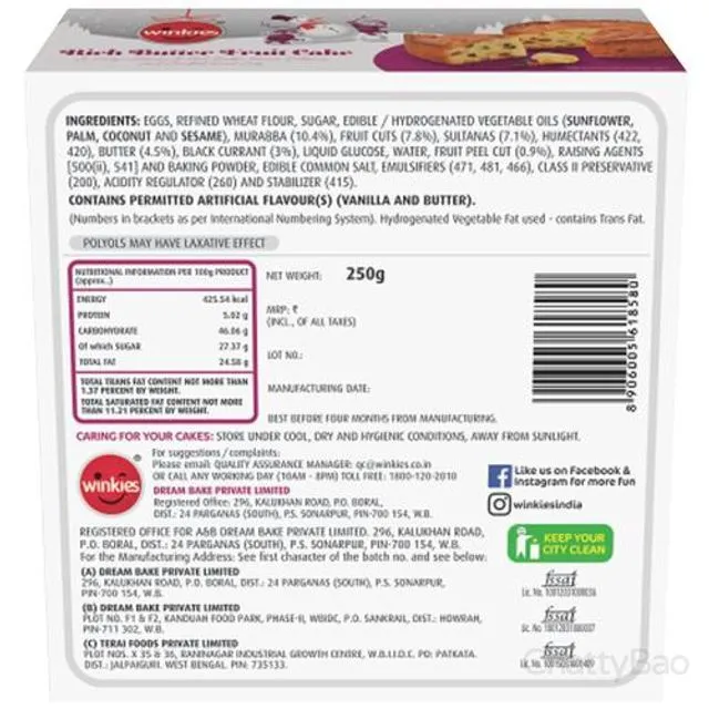 Winkies Cake - Rich Butter Fruit 250 g view 2