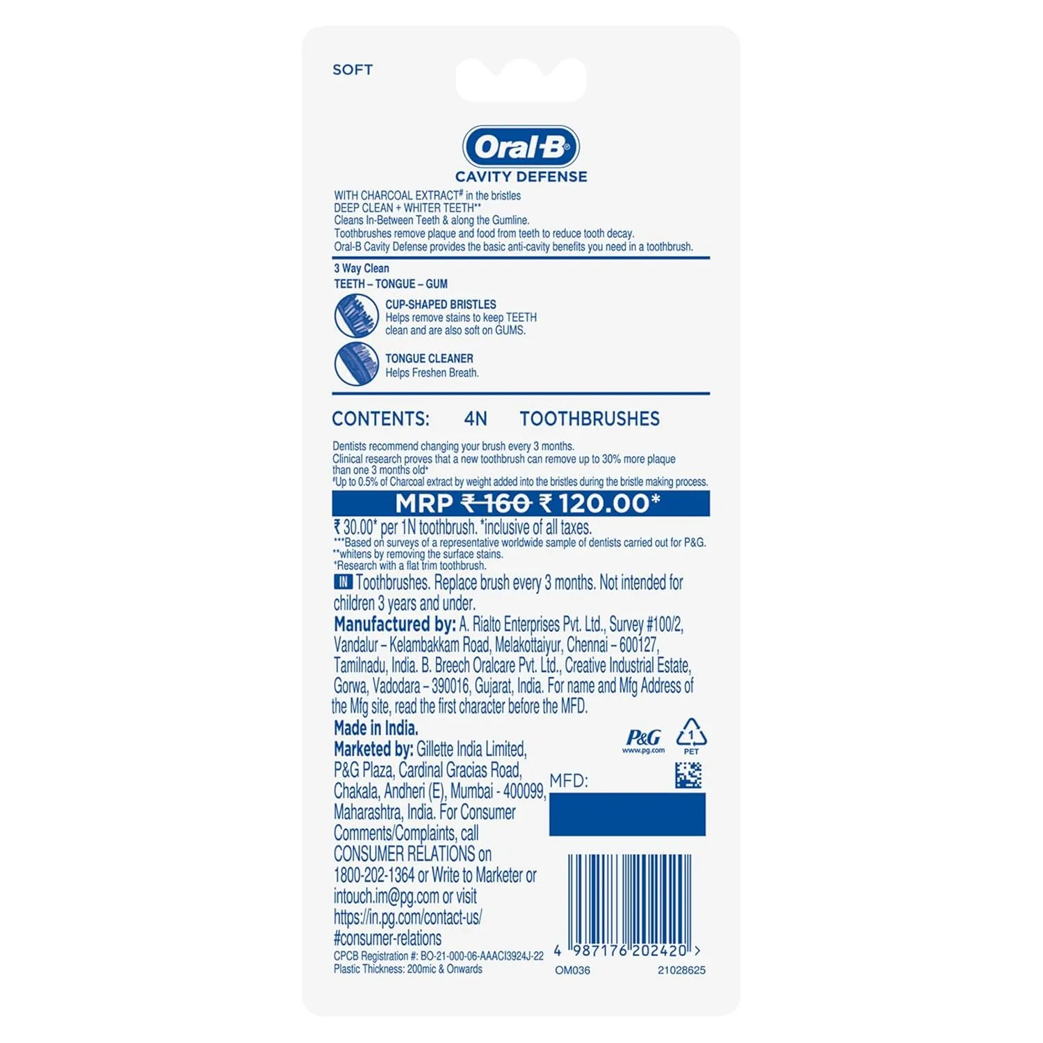 Oral B Cavity Defense 123 Black Manual Toothbrush 4 Pieces view 2