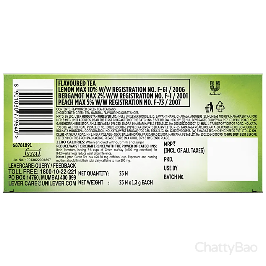 Lipton Green Tea Bags - Lemon Zest (Pack of 25) view 2