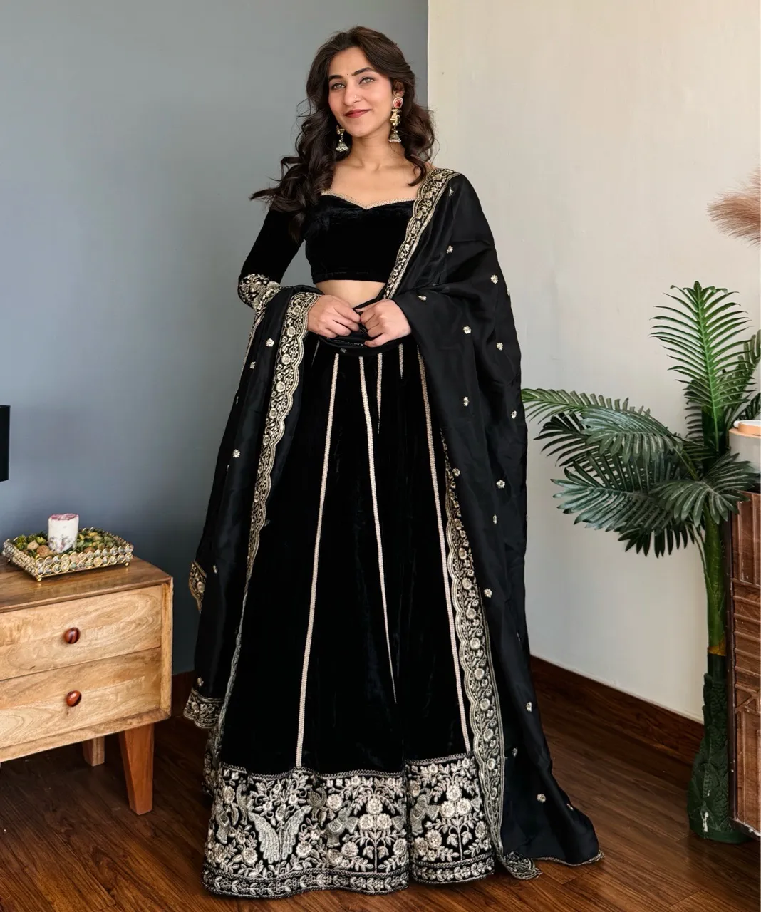 ‘Malika’ Velvet Lehenga view 4