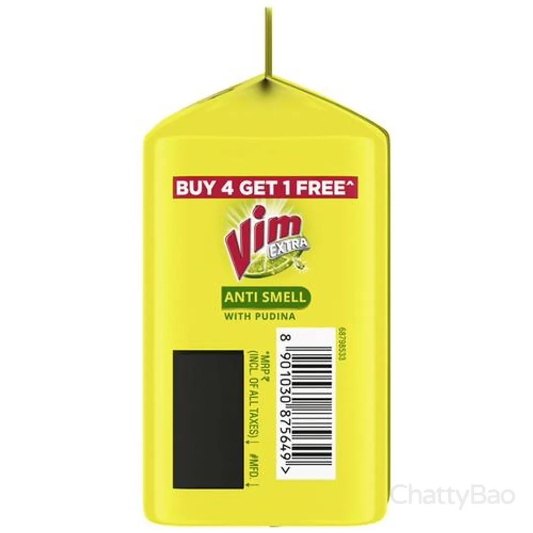 Vim Extra Anti Smell Dishwash Bar - Pudina 200 g each (Pack of 5) view 4