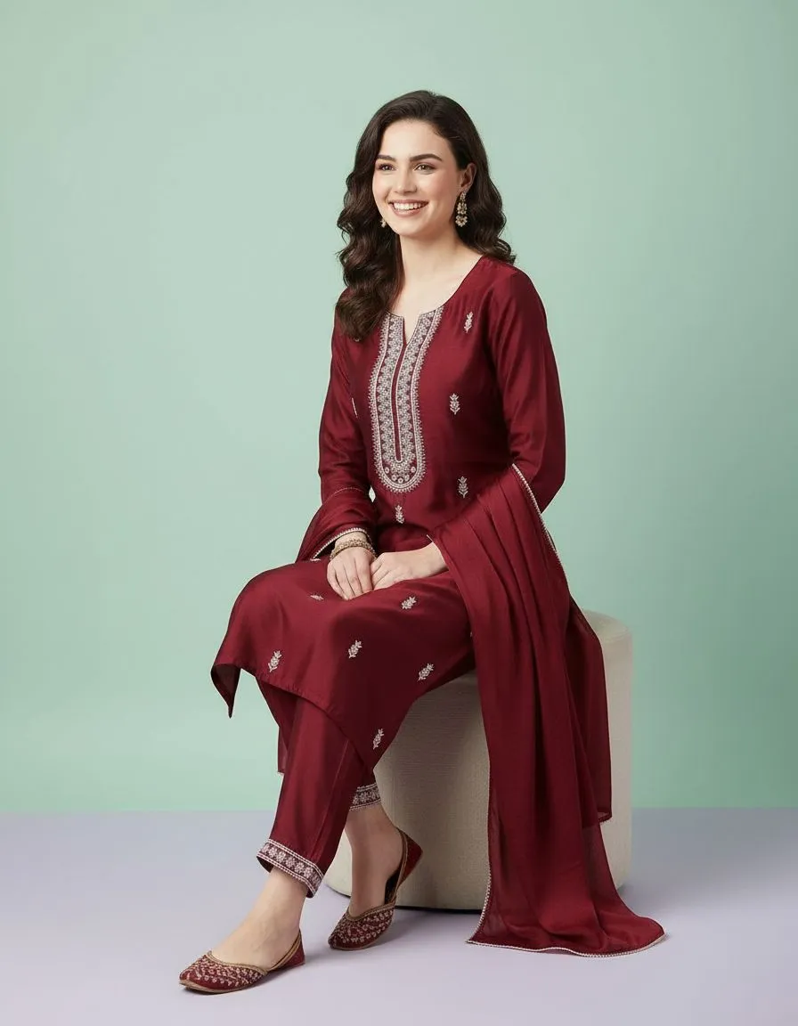 Elegant Maroon Salwar Kameez view 2