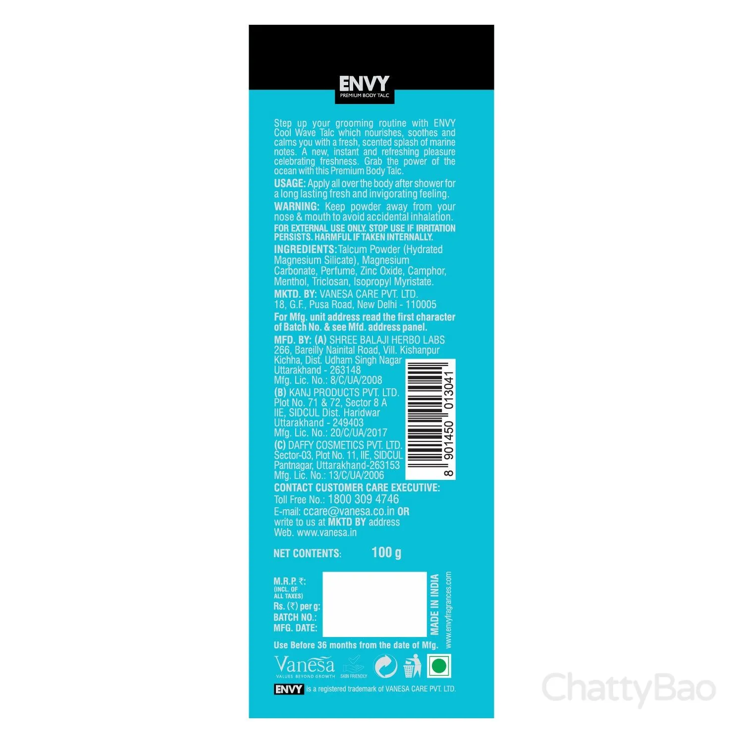 Envy Cool Wave Talc For Women 100 ml view 2