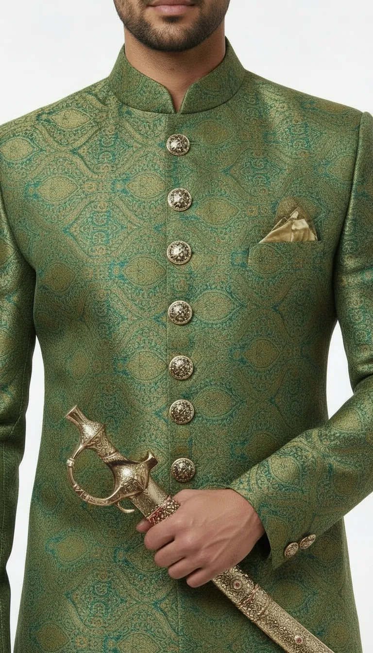 Designer Embroidered Green Sherwani