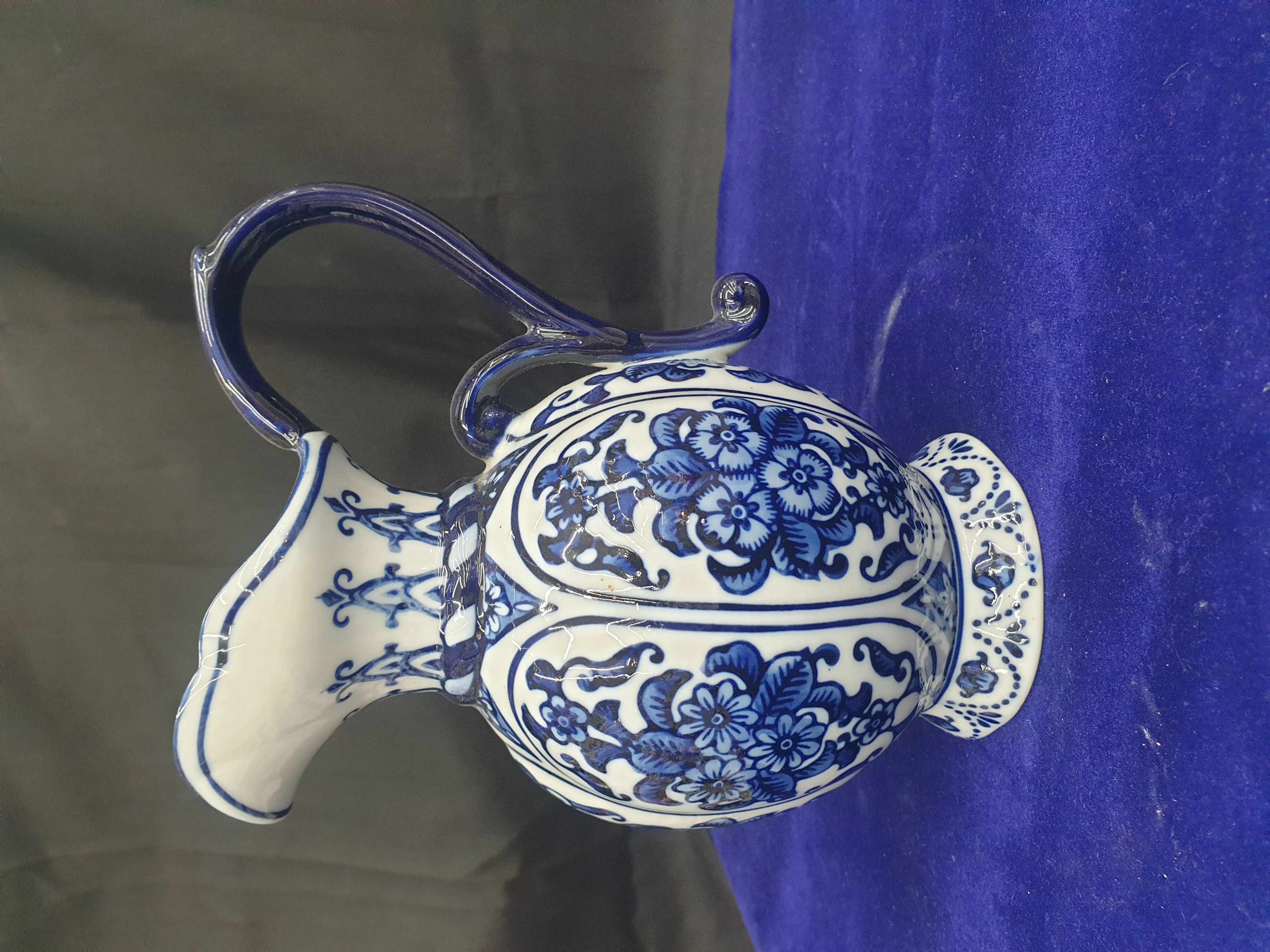 Blue and White Floral Pitcher view 2