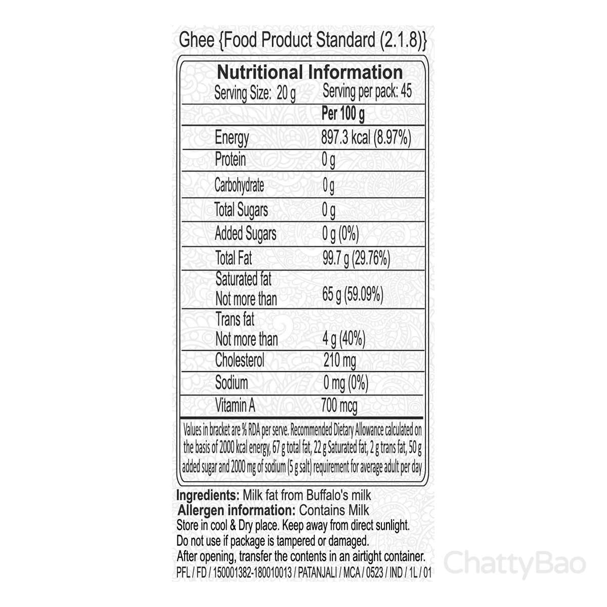Patanjali Desi Ghee Carton 1 L view 2