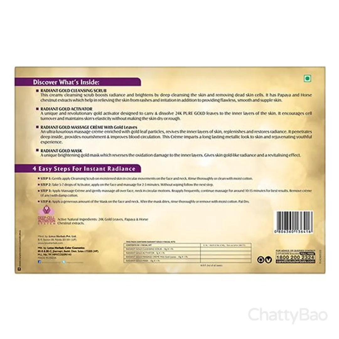 Lotus Herbals Radiant Gold Cellular Glow 1 Facial Kit 1 Pack view 2
