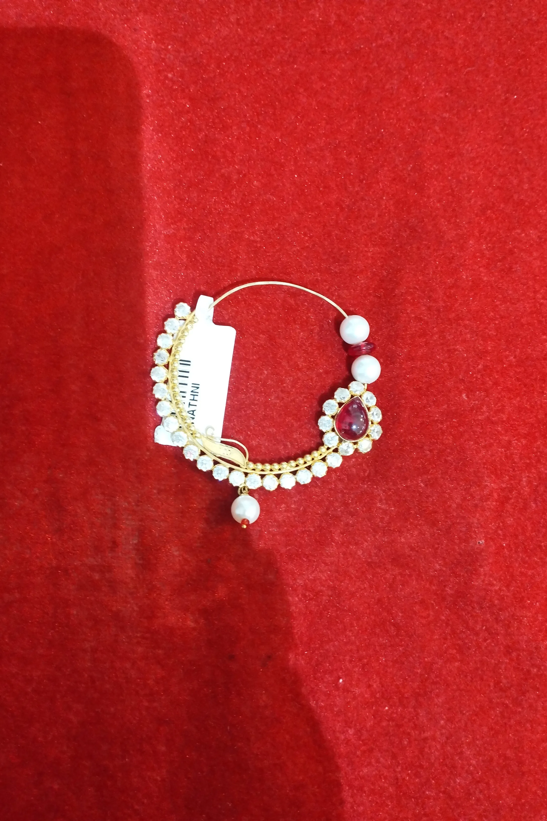 Pearl and Gemstone Nose Ring view 2
