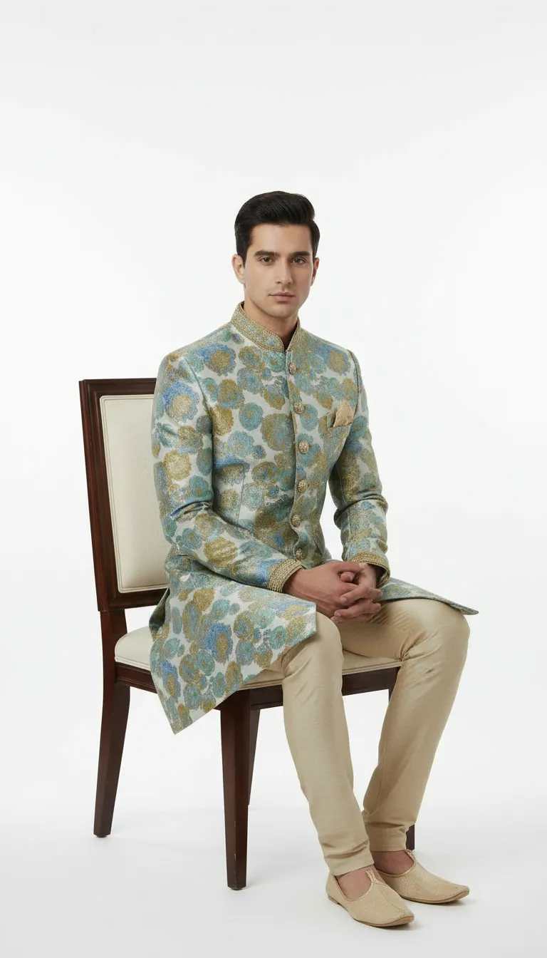 Designer floral sherwani view 5