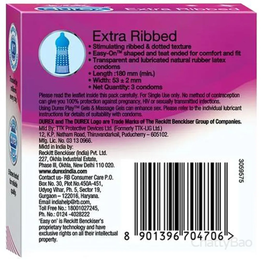 Durex Condoms - Extra Ribbed 3 Pieces view 2