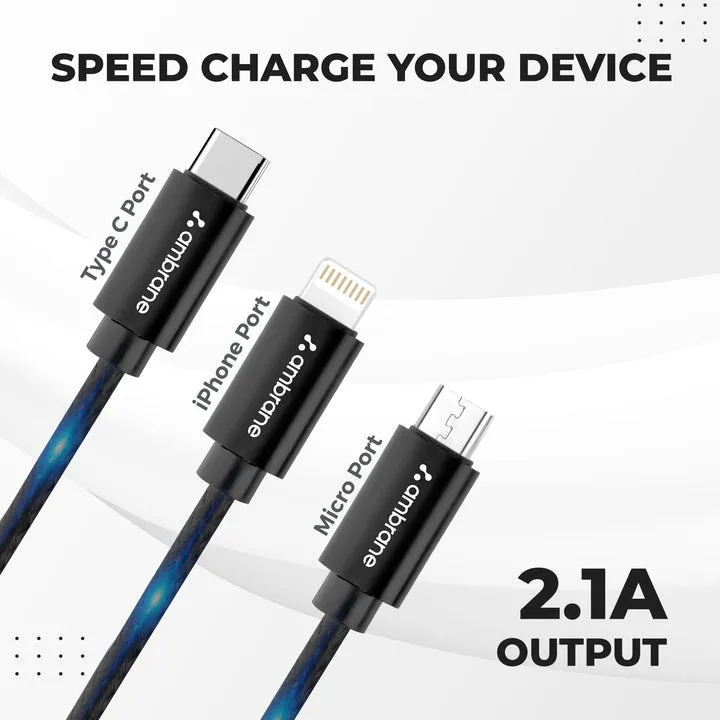 Ambrane Trio 3 In 1 Cable 2.1A Boosted Speed view 3