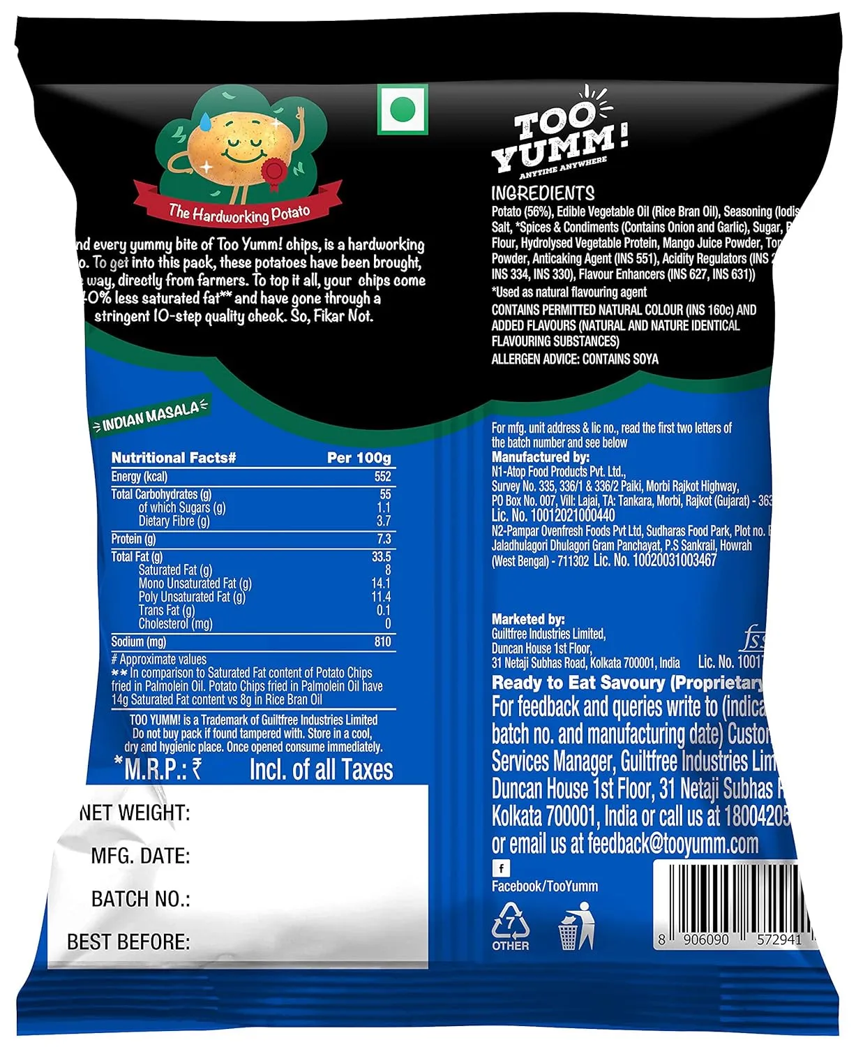 Too Yumm Potato Chips - Indian Masala 52 g view 2
