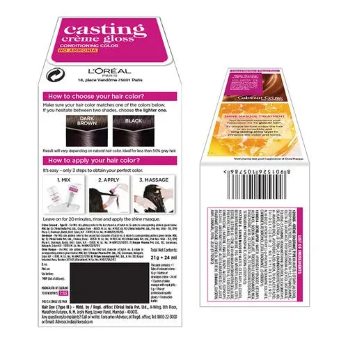 Loreal Paris Casting Creme Gloss Hair Colour 200 Ebony Black 45 g view 2
