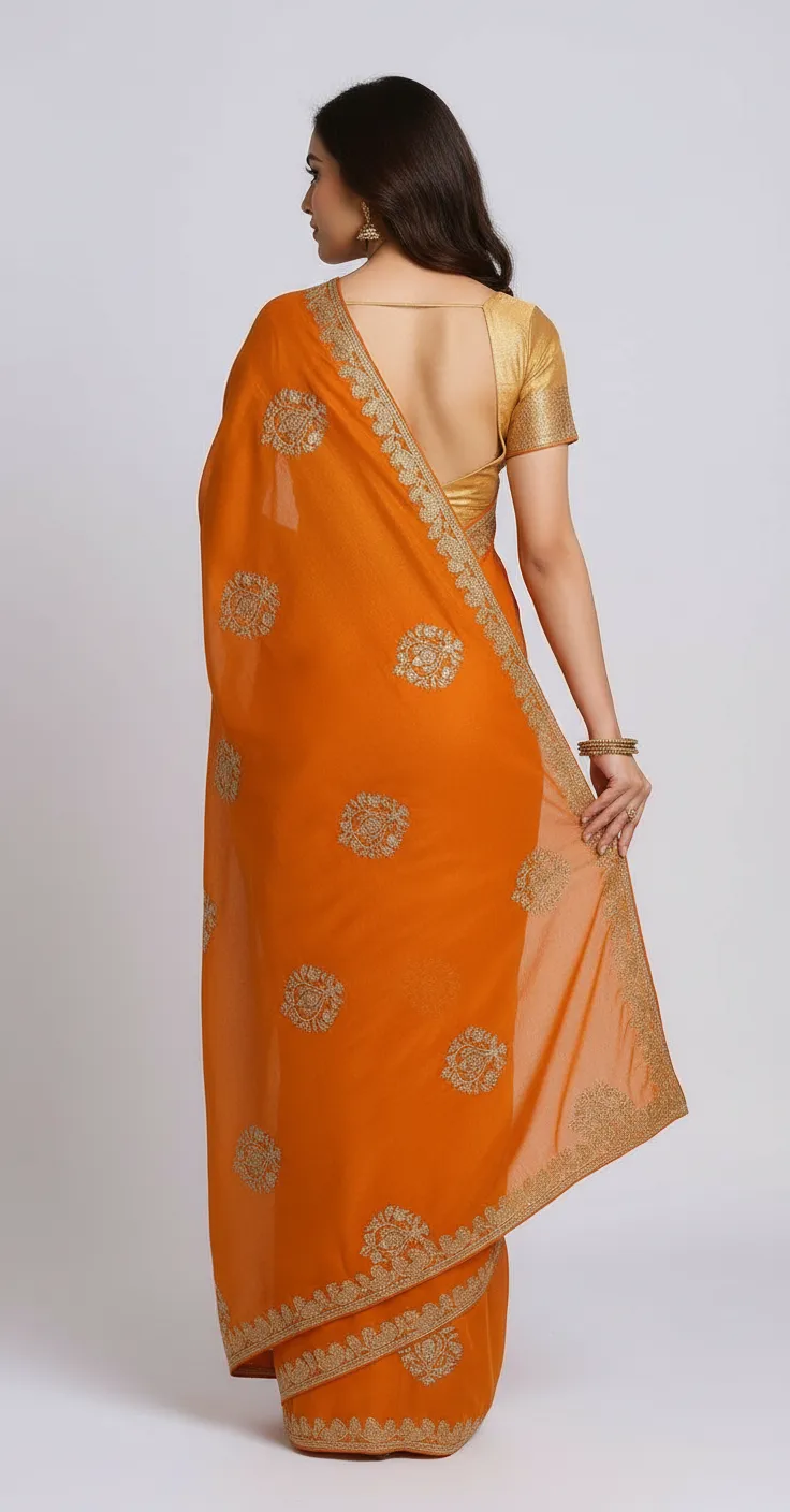 Elegant Embroidered Saree with Golden Border – Available in Multiple Colours view 4