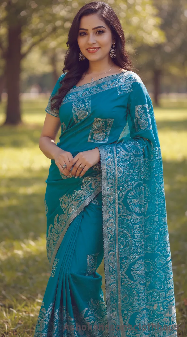 Elegant Teal Saree view 3
