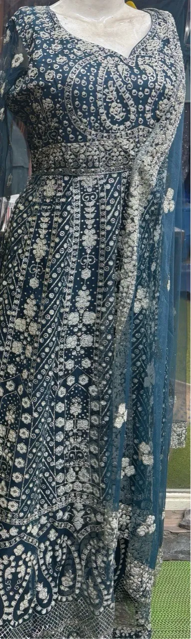 Embroidered Blue Anarkali Gown view 2
