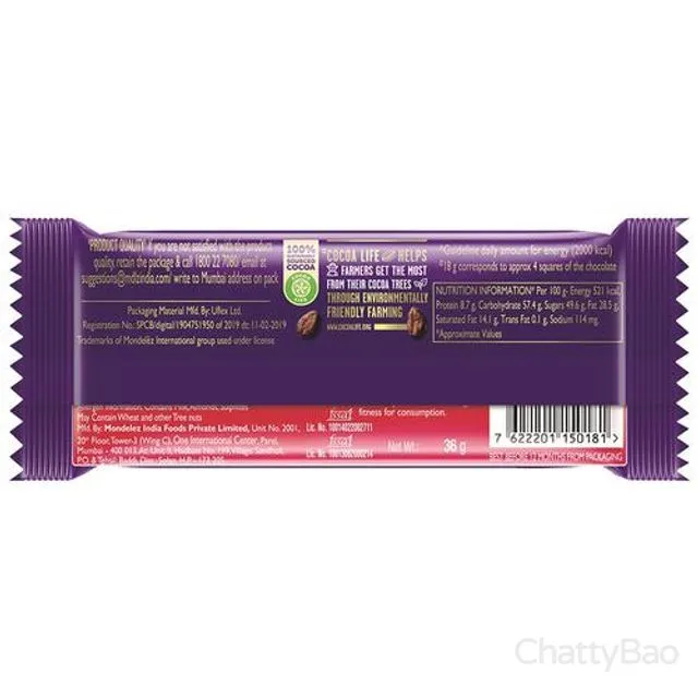 Cadbury Dairy Milk Fruit & Nut Chocolate Bar 36 g view 2