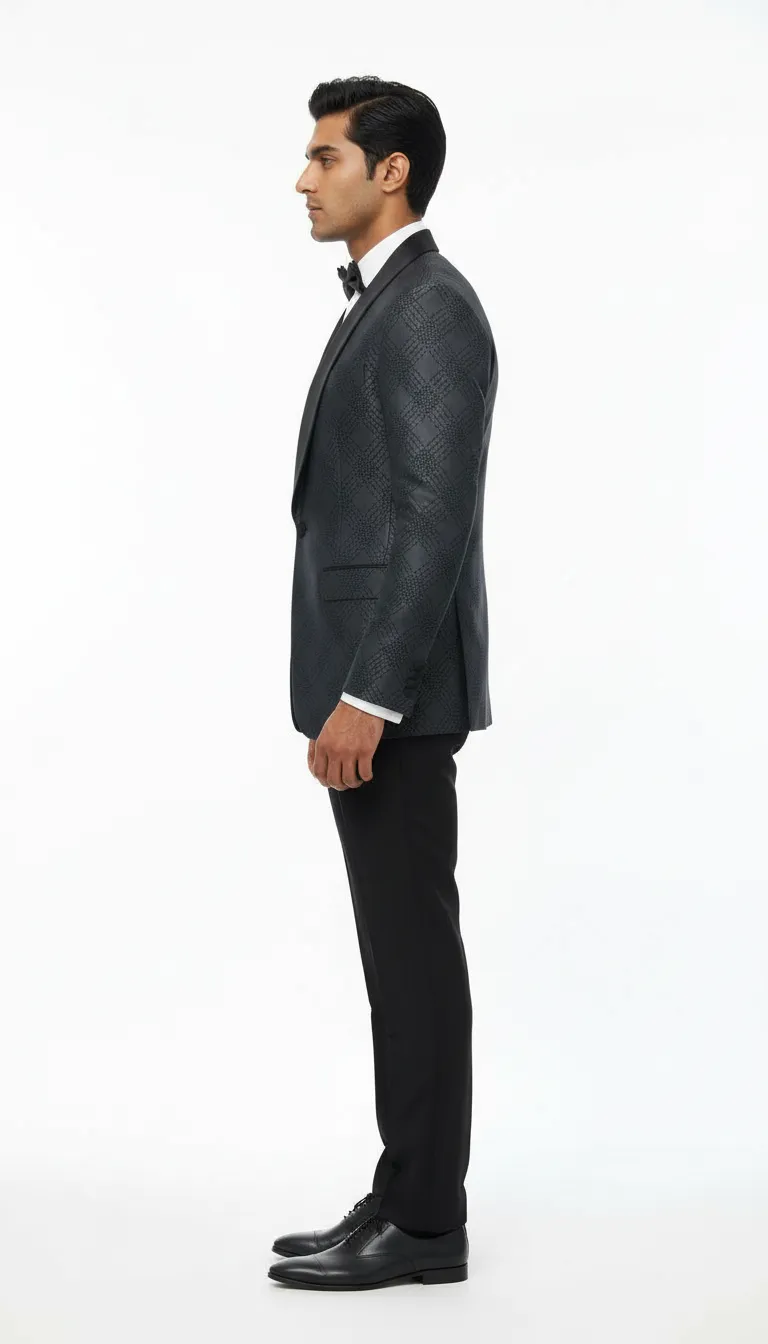 Designer Gray Tuxedo Suit view 7