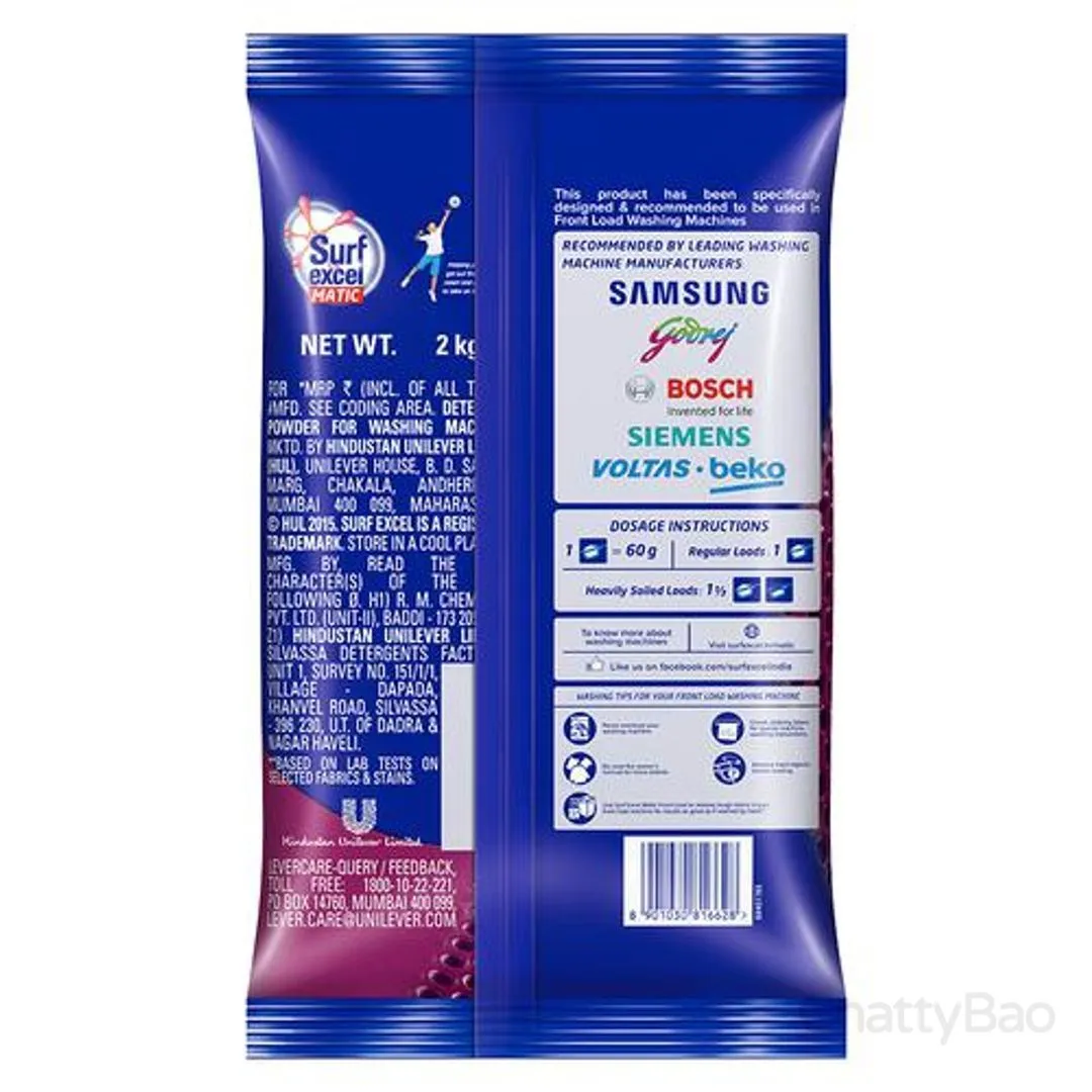 Surf Excel Matic Detergent Powder Front Load 2 Kg view 2