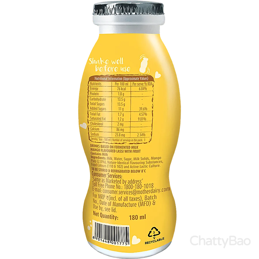 Mother Dairy Lassi Mango 180 ml view 2
