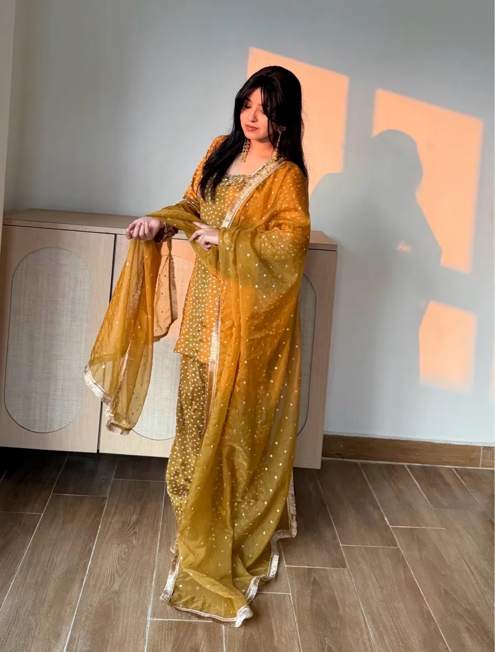 ‘Noor’ Farshi Salvar Set - Mustard view 3