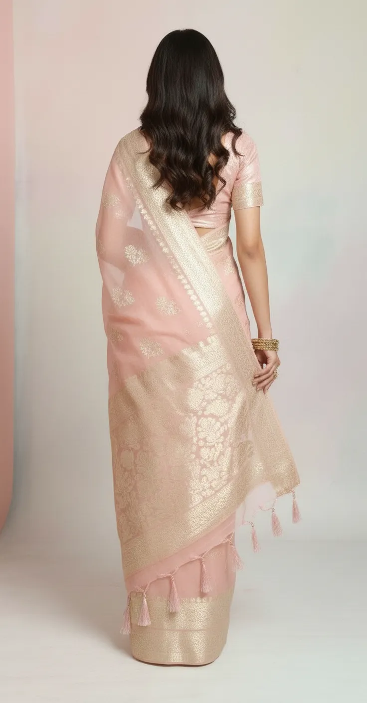 Elegant Banarasi Light Pink Saree view 2