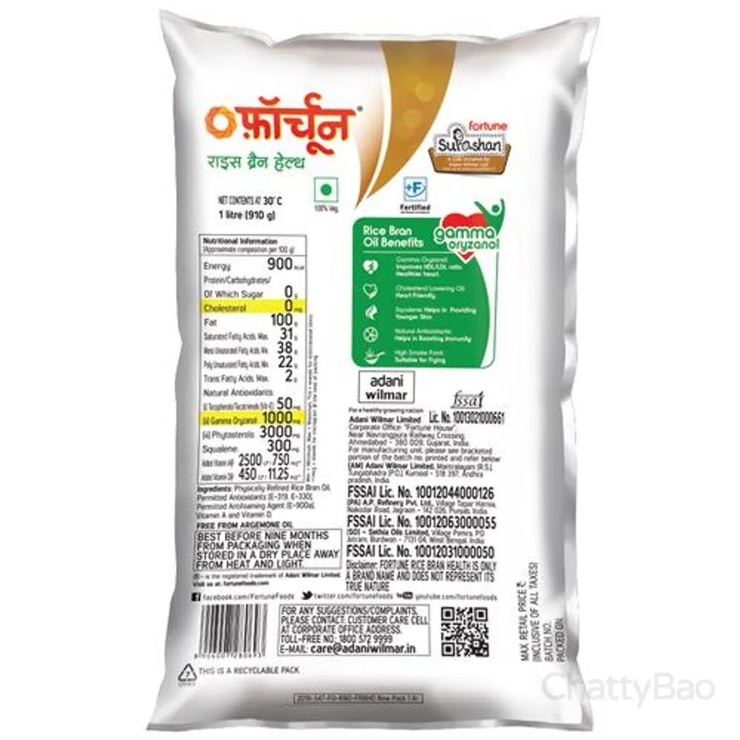 Fortune Rice Bran Oil Pouch 1 L view 2