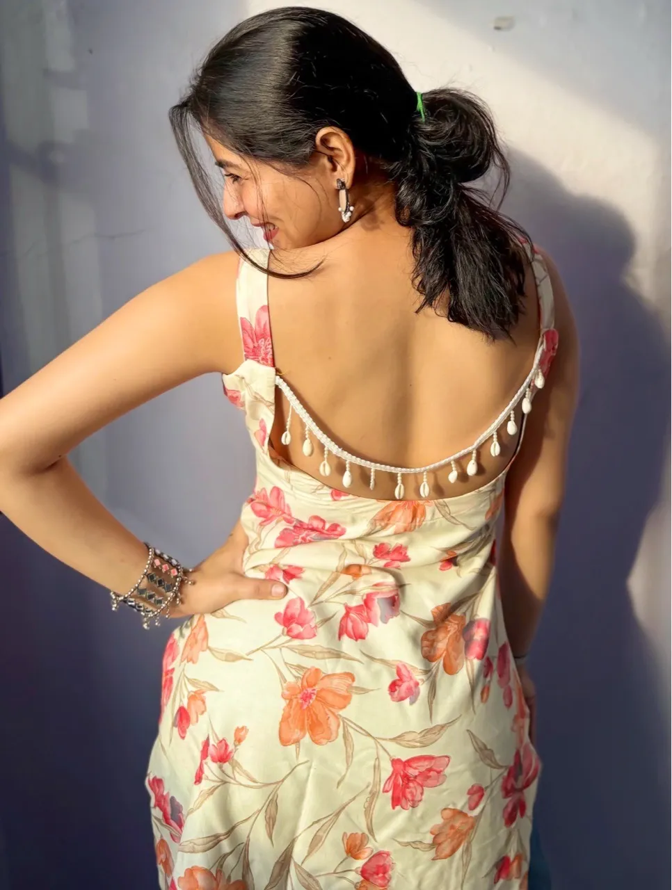 Floral Tassel Kurti- Peach view 2