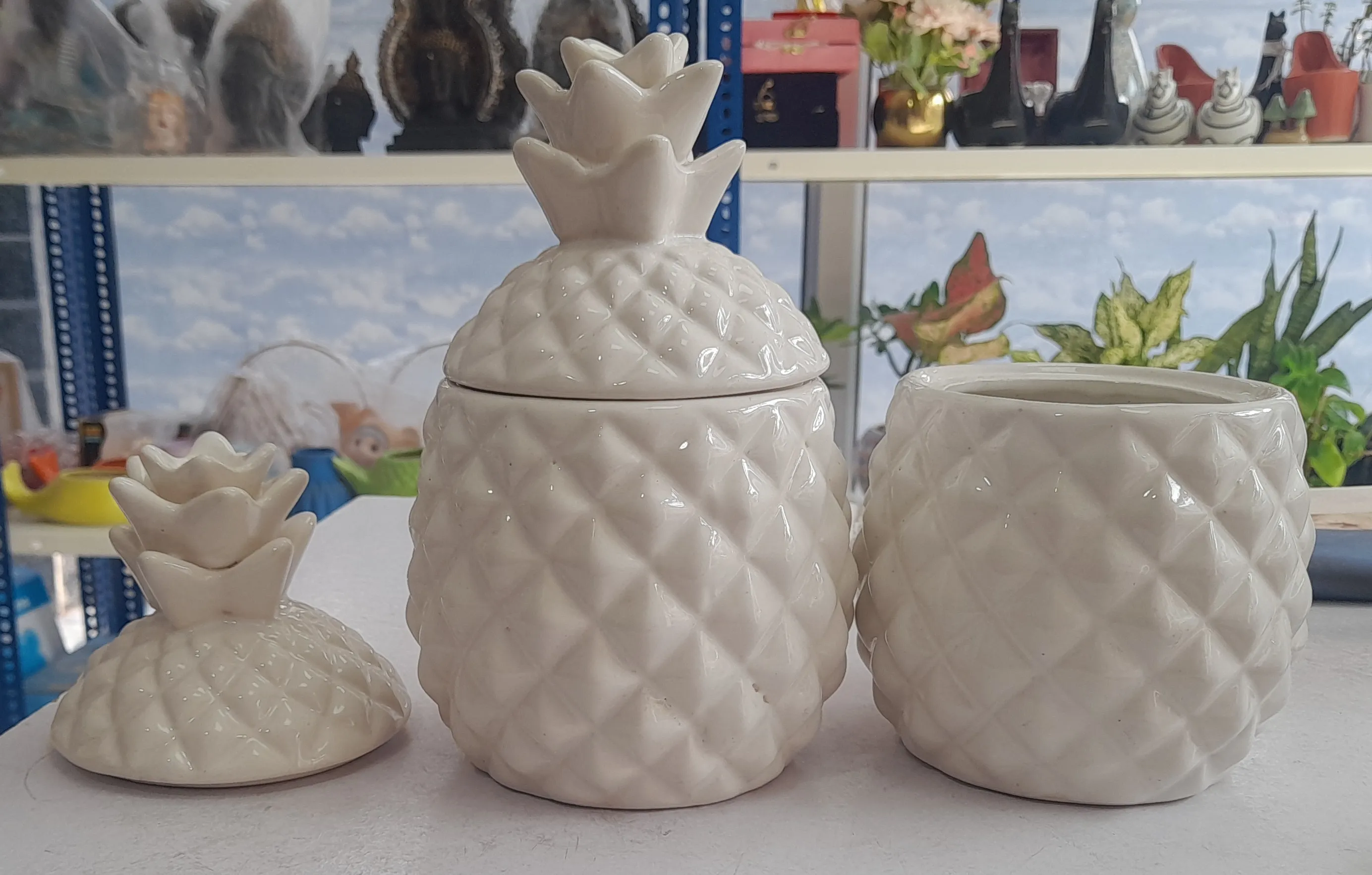 Ceramic Pineapple Jars 8" H & 4"W view 2