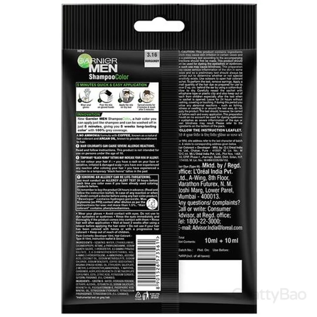 Garnier Men Shampoo Colour 10 ml + 10 ml 3.16 Burgundy view 2
