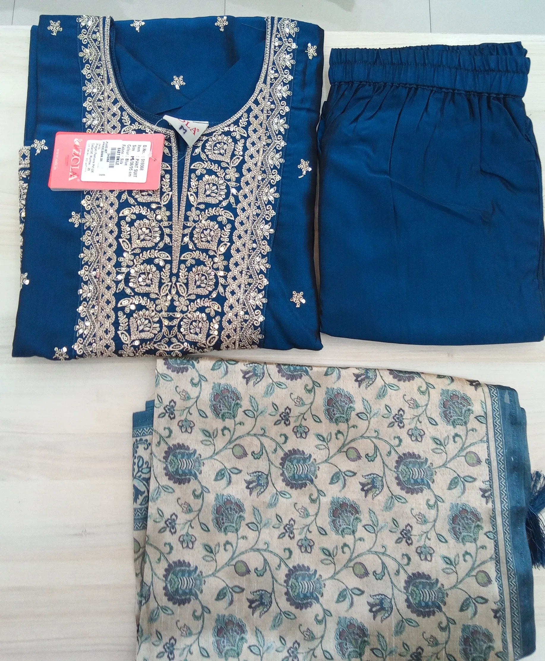Yozi Blue Embroidered Kurti Set view 3