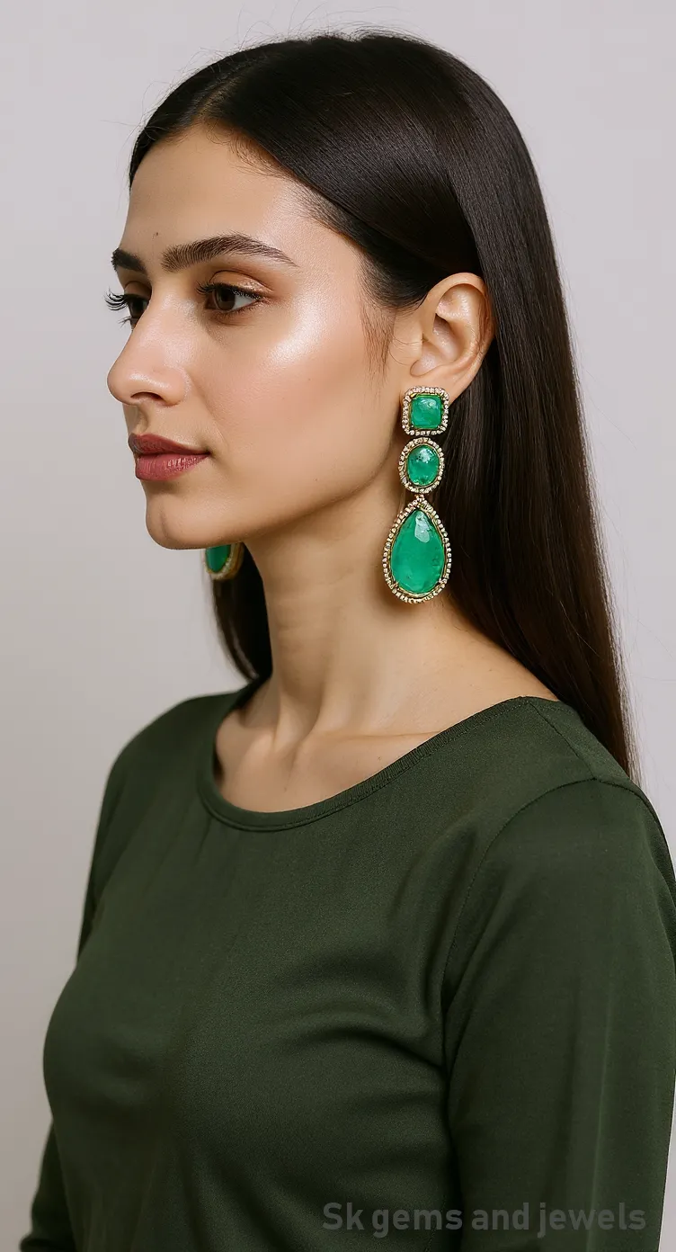 Emerald Drop Earrings view 2