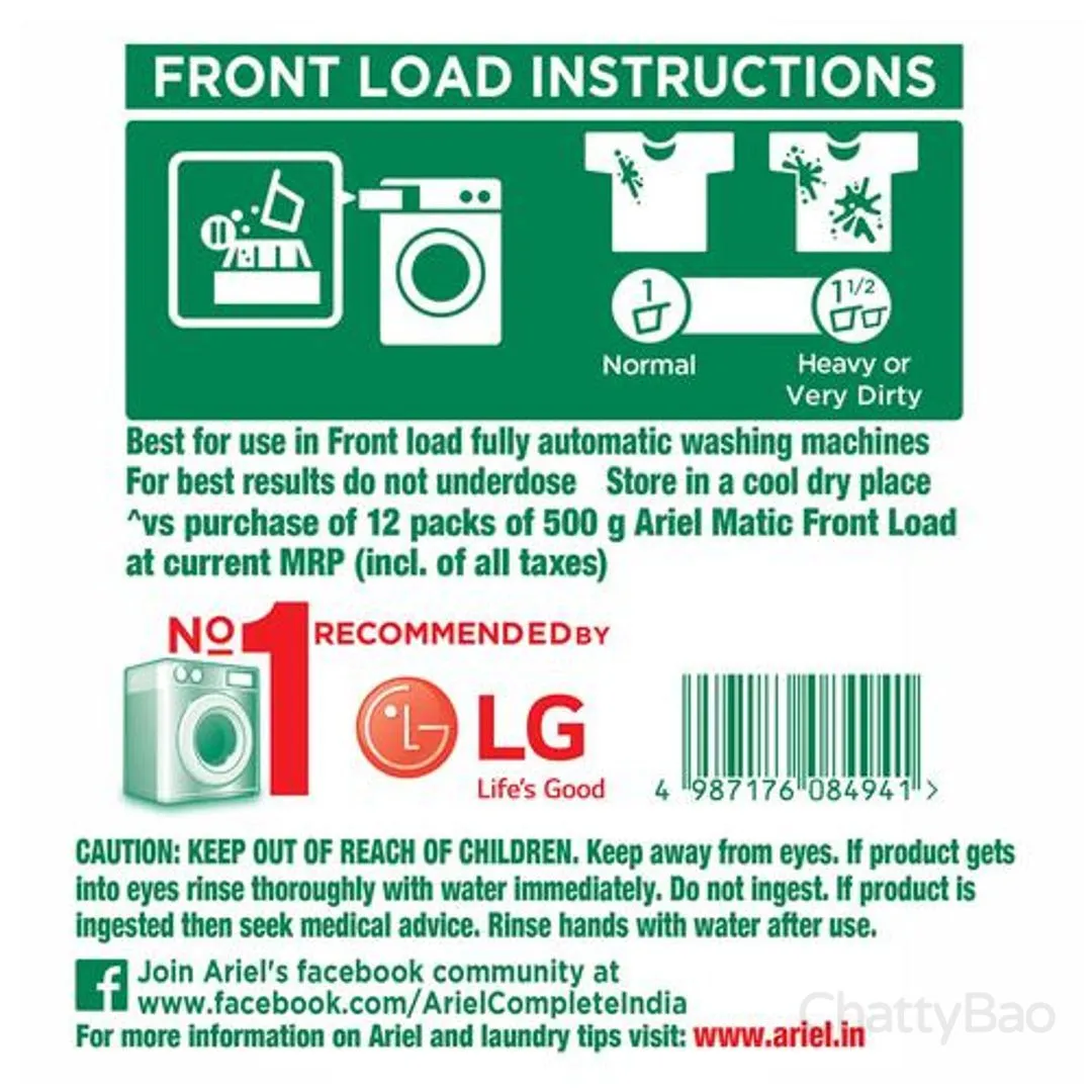 Ariel Matic Detergent Washing Powder -Front Load 4 Kg (Get 2 Kg free) view 2