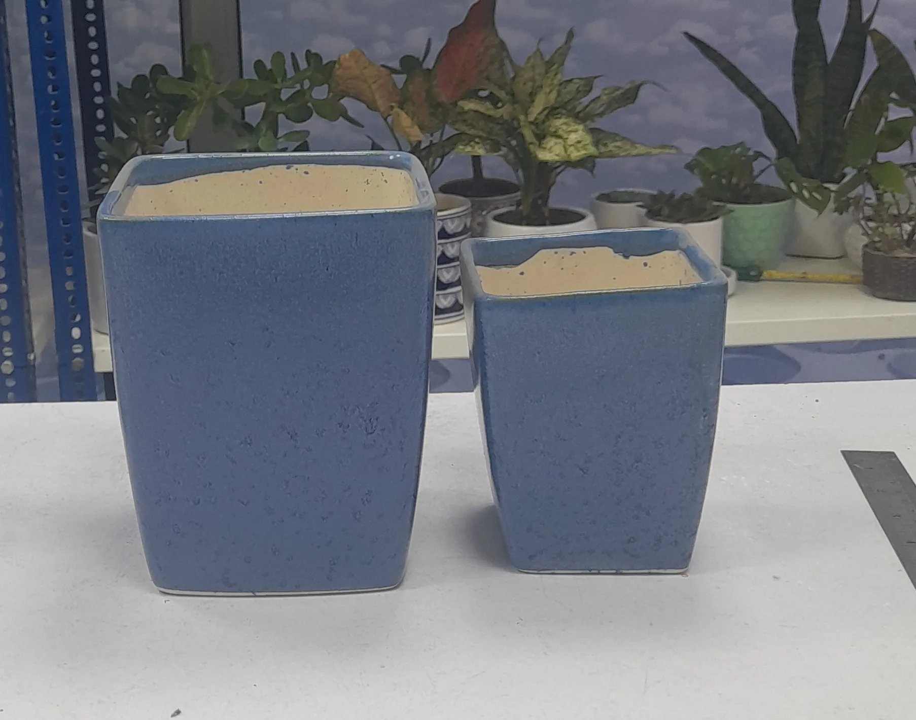 Blue Ceramic Planters Set Of 2Nos 6"H & 5"W view 2