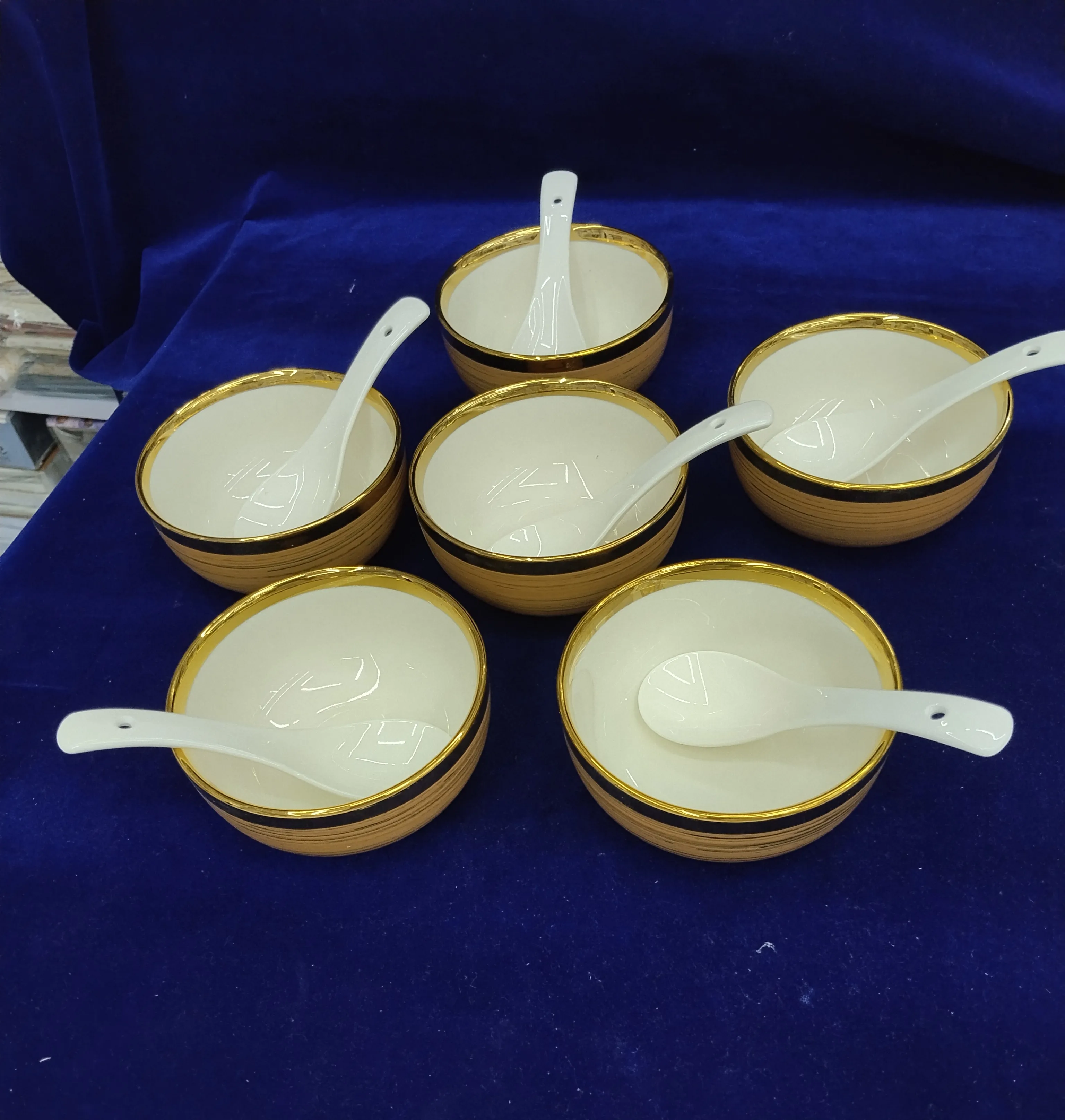Gold-Rimmed Bowl and Spoon Set view 2